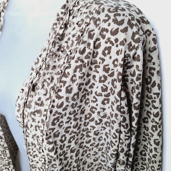 Chico's Travelers Jacket Leopard Ruffle Shimmer 2 Large 12 Mochachino Cardigan - Picture 4 of 8